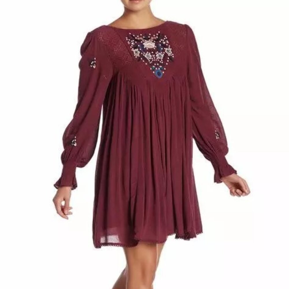 Free People Women's Mohave Embroidered Dress Plum‎ Size XS